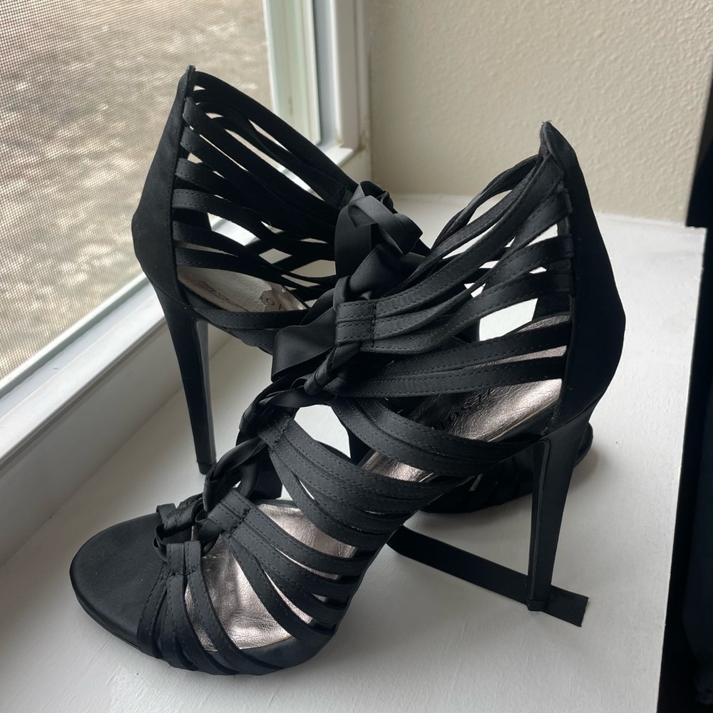 Black satin heels